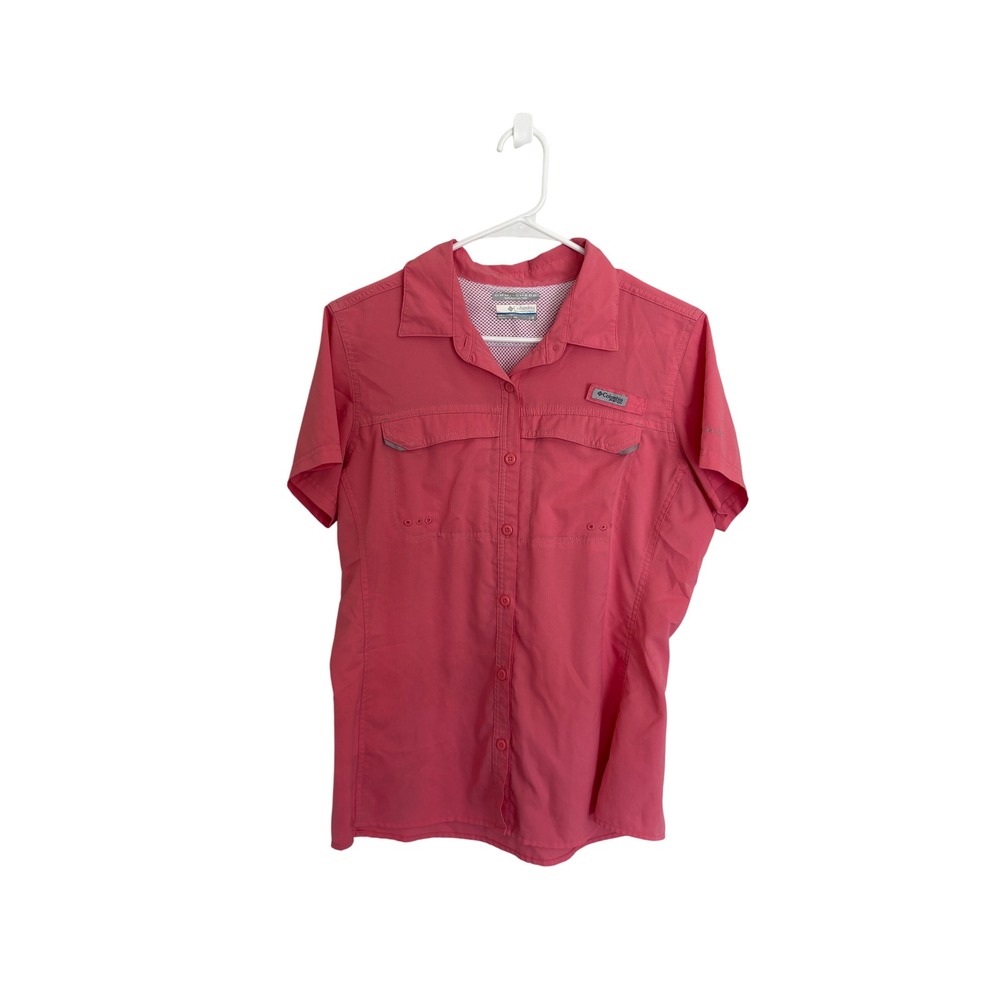Columbia PFG Tamiami II Pink Short Sleeve Fishing Shirt Womens Large Omni-Shade